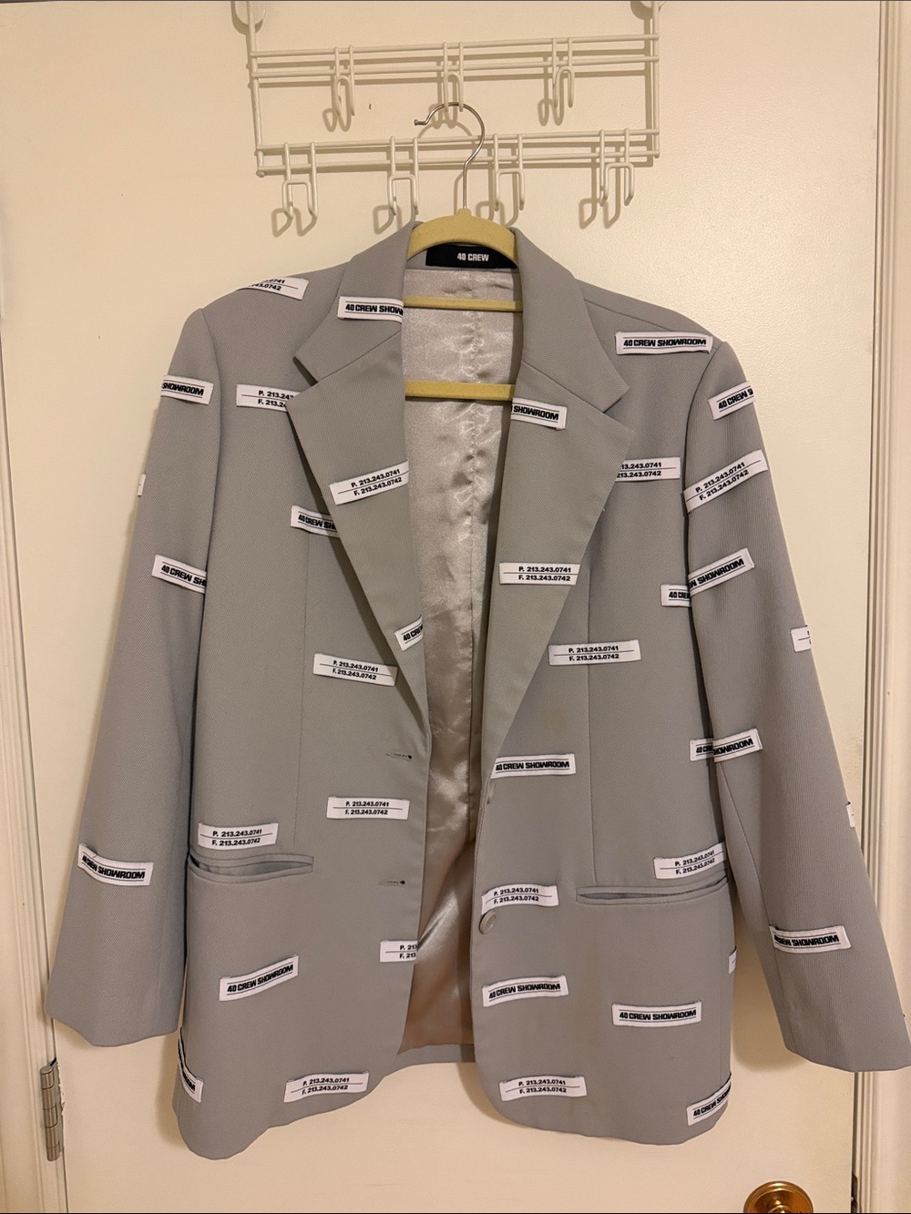Light Grey Label-Print Blazer Jacket